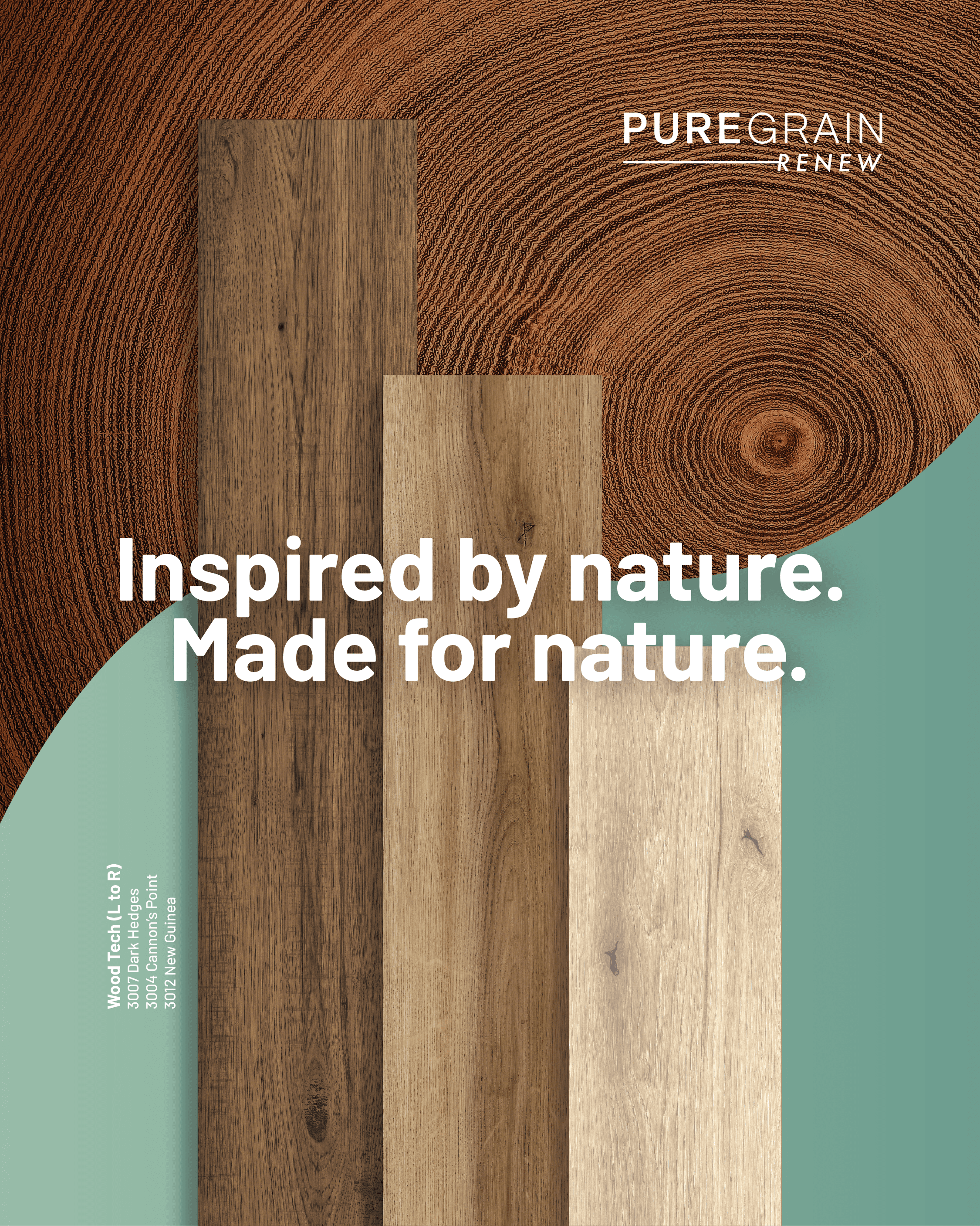 Social artwork with tree rings and flooring planks beneath the headline ‘Inspired by nature. Made for nature.’