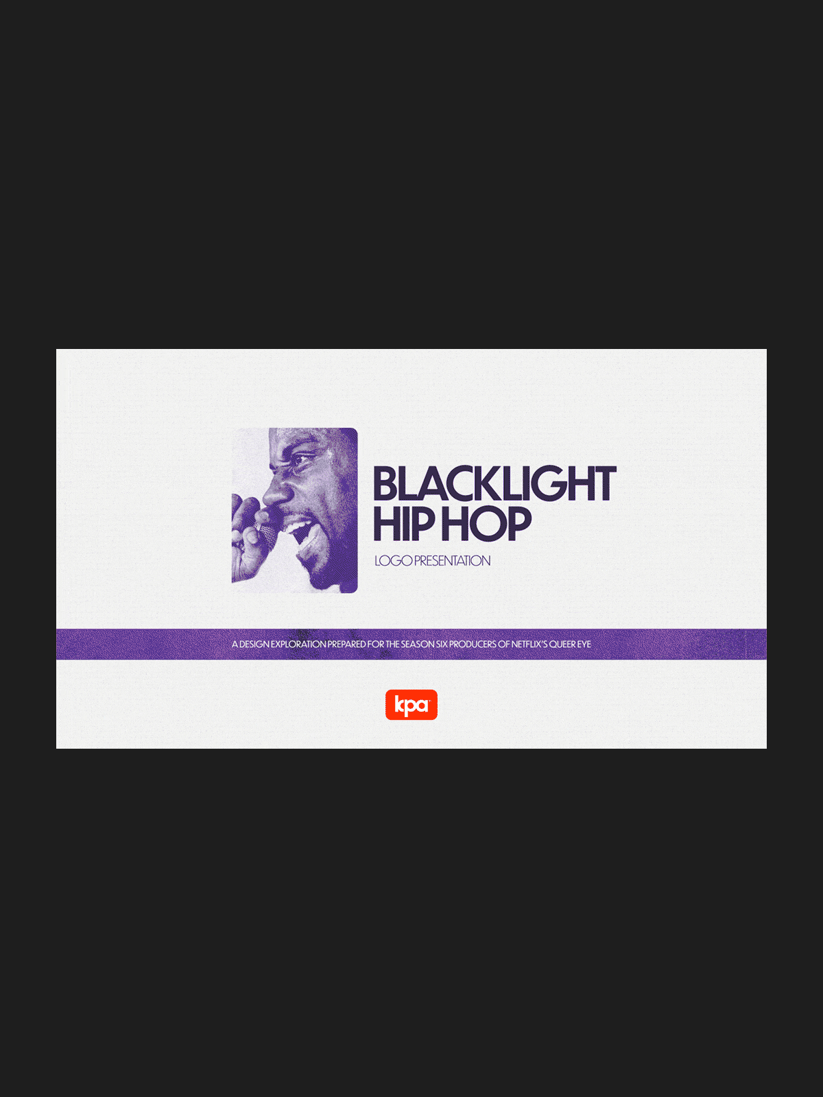 BlackLight Hip Hop — Animated GIF of pitch deck slides showing logo variations — Logo design process