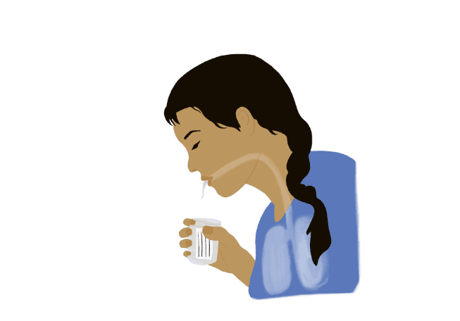 Illustration of a person coughing phlegm into a cup for a spit test