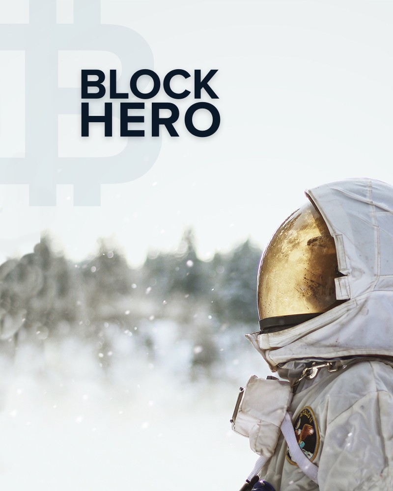 BlockHero mobile app promotional illustration featuring the brand’s astronaut character