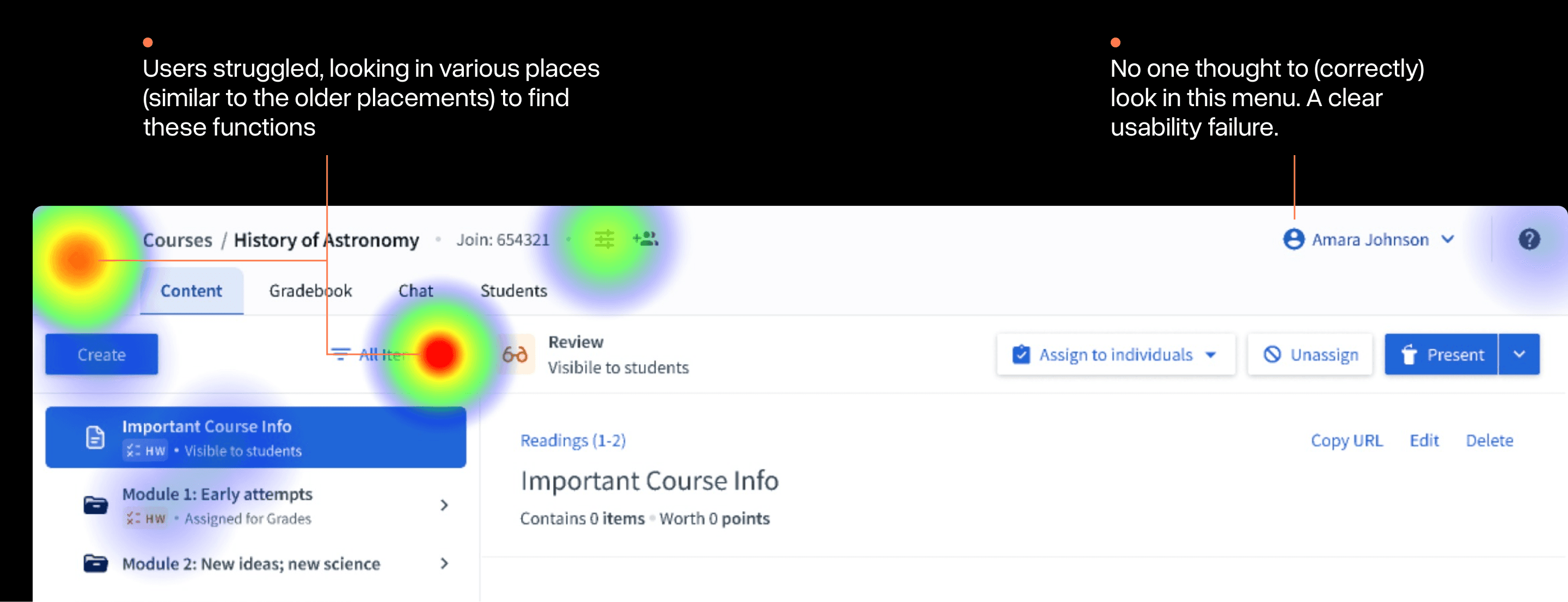 Heat map of the test results shows a failed result.