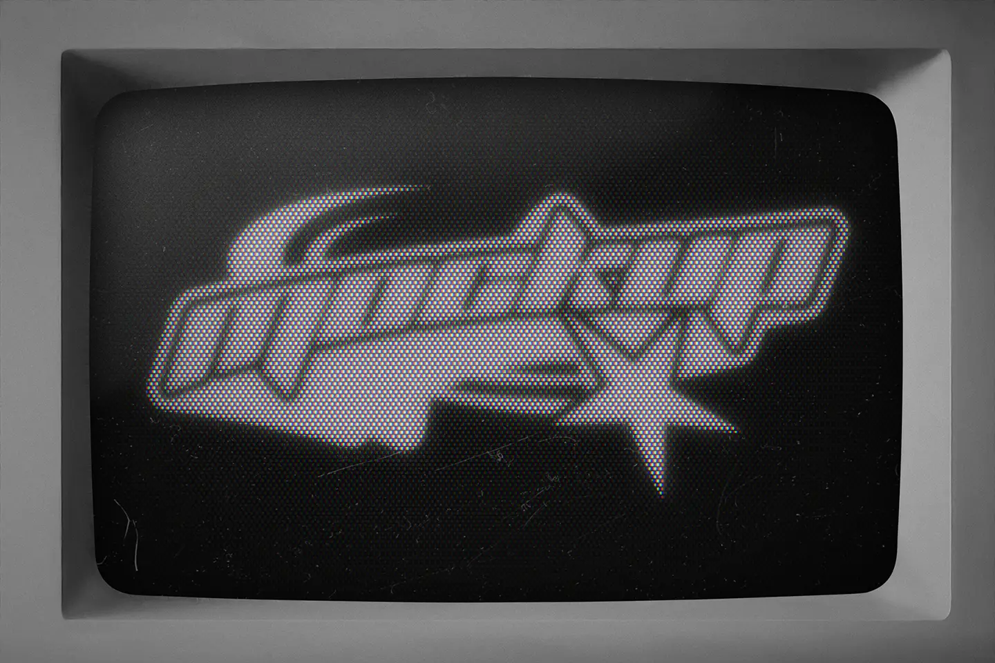 Retro CRT Monitor Mockup displaying a white stylized mockup text with authentic scanlines and cathode ray tube glow