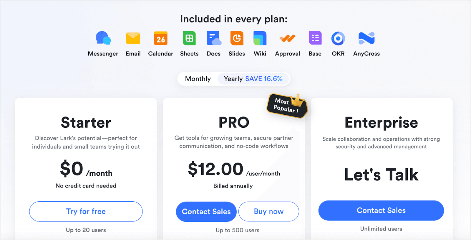 Pricing plans of Lark