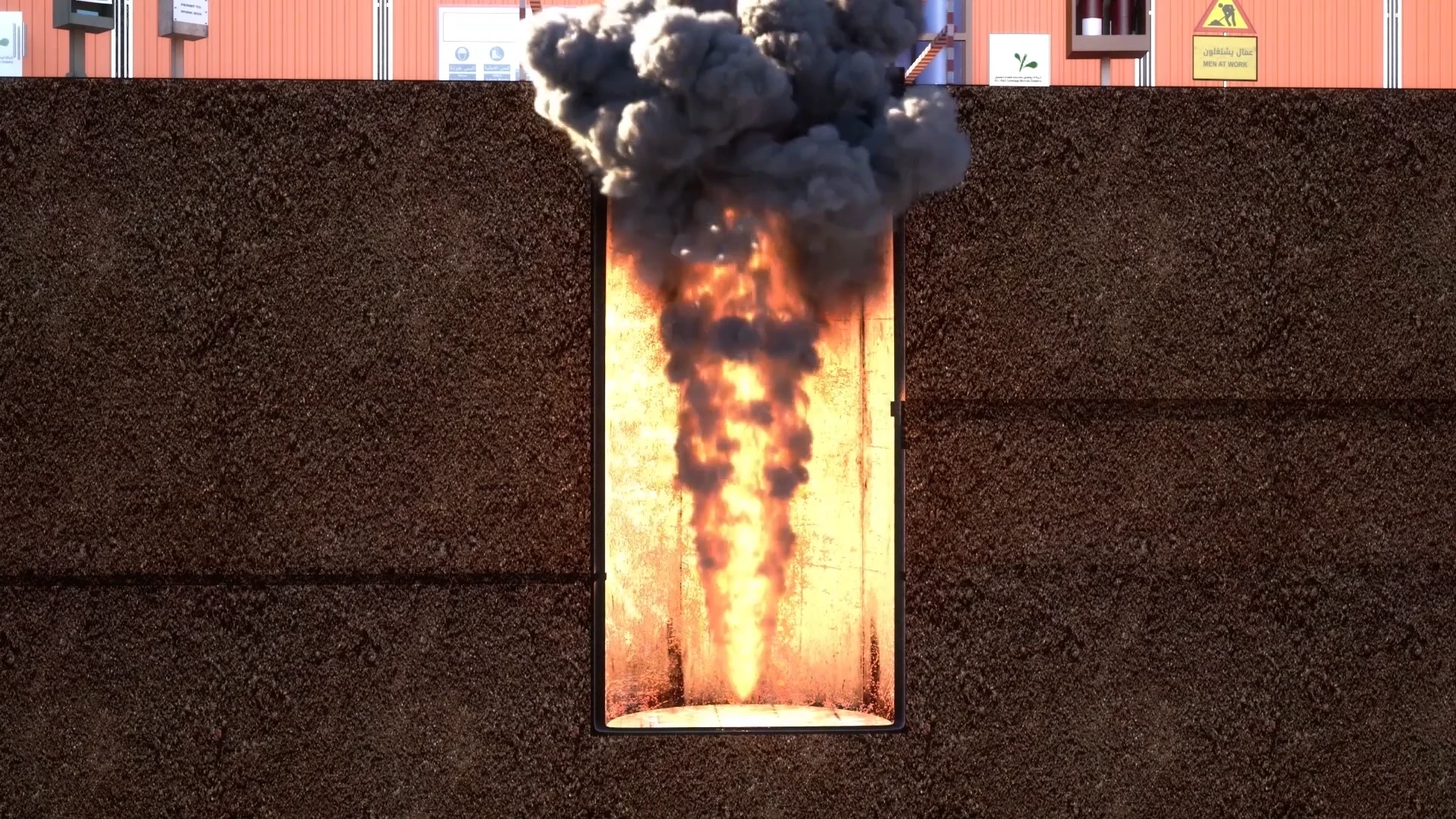 A fire inside an underground vault, shown in a SHIIFT 3D animation