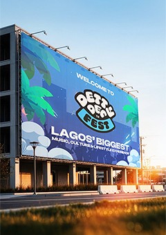 Detty Dec Fest visual identity system application— physical environmental and festival branding Lagos, MetaCraft 