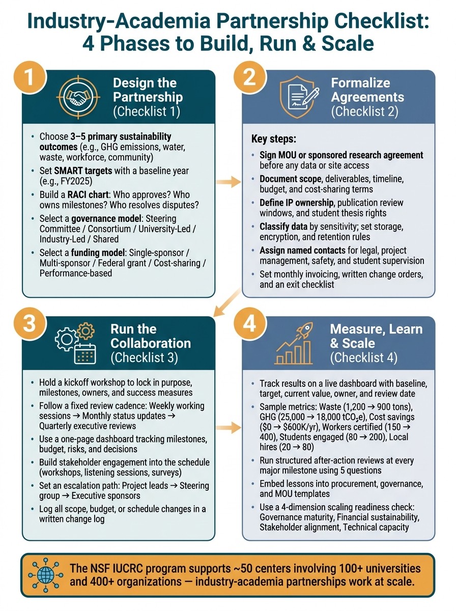 Industry-Academia Partnership Checklist: 4 Phases to Build, Run & Scale
