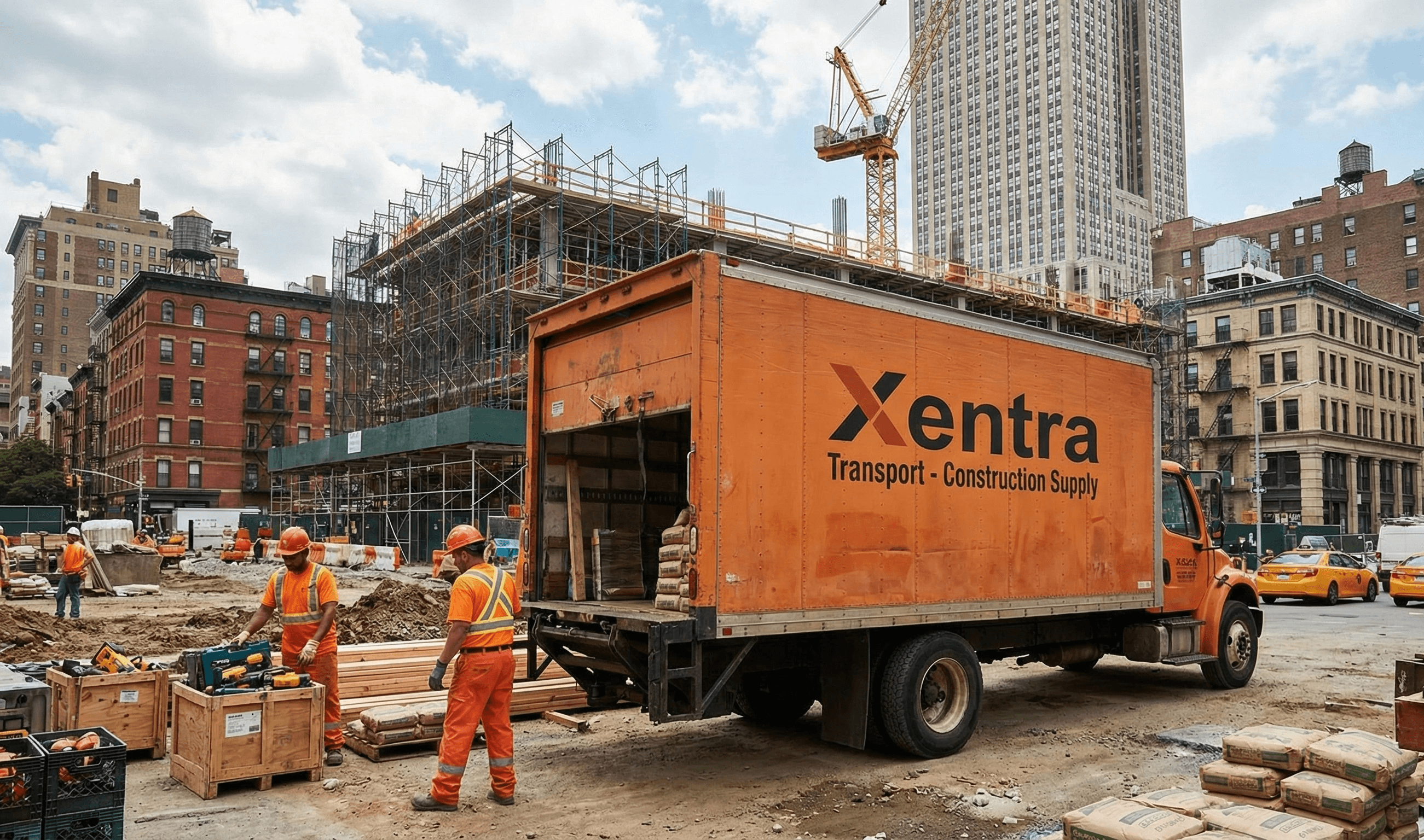 contractor materials delivery truck in NYC