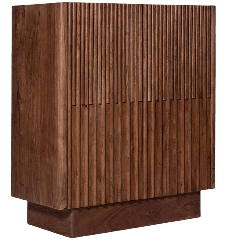 Fluted wooden storage cabinet with textured vertical design