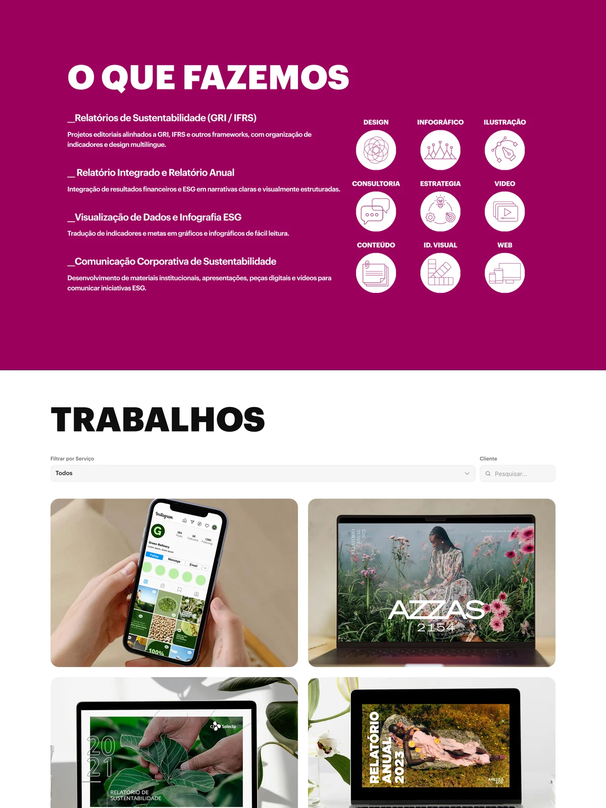 Trecho da página inicial do site da Magenta Lab no computador