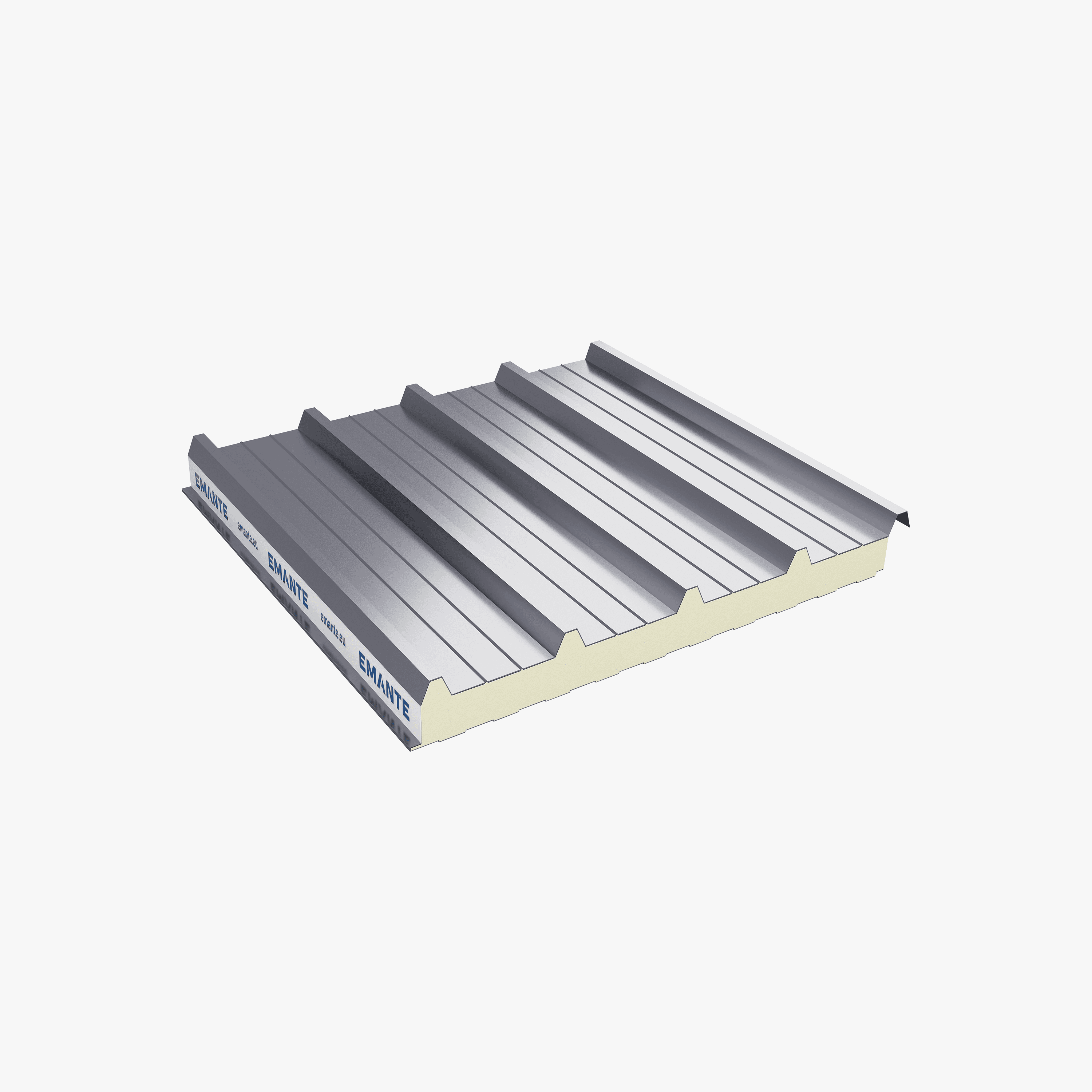 E-Roof insulated sandwich panel with corrugated ribbed profile in light beige