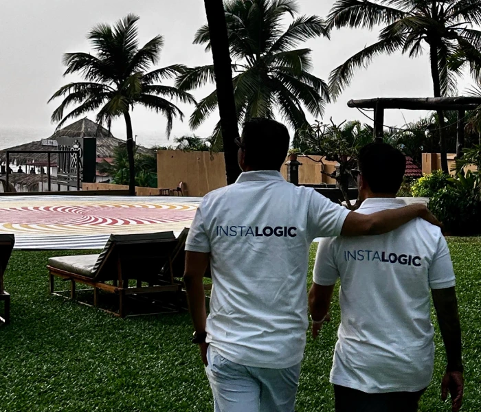 The image is from Instalogic, business intelligence, featuring a fun team event.