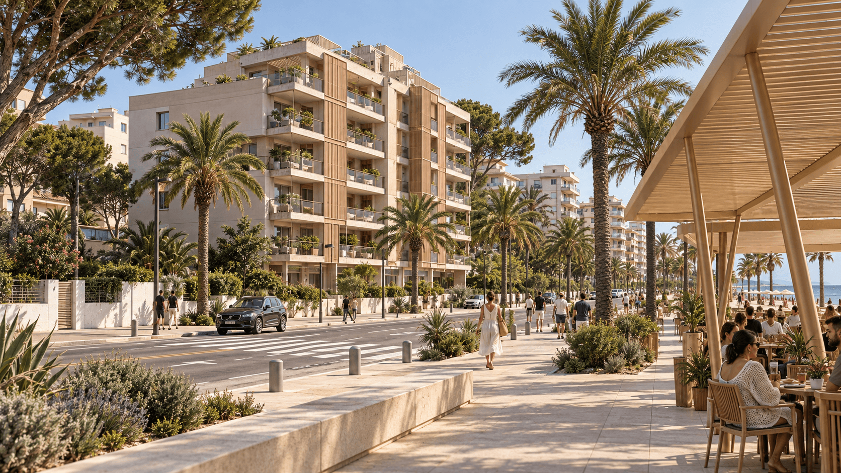 The proposed façade language seen from the promenade.