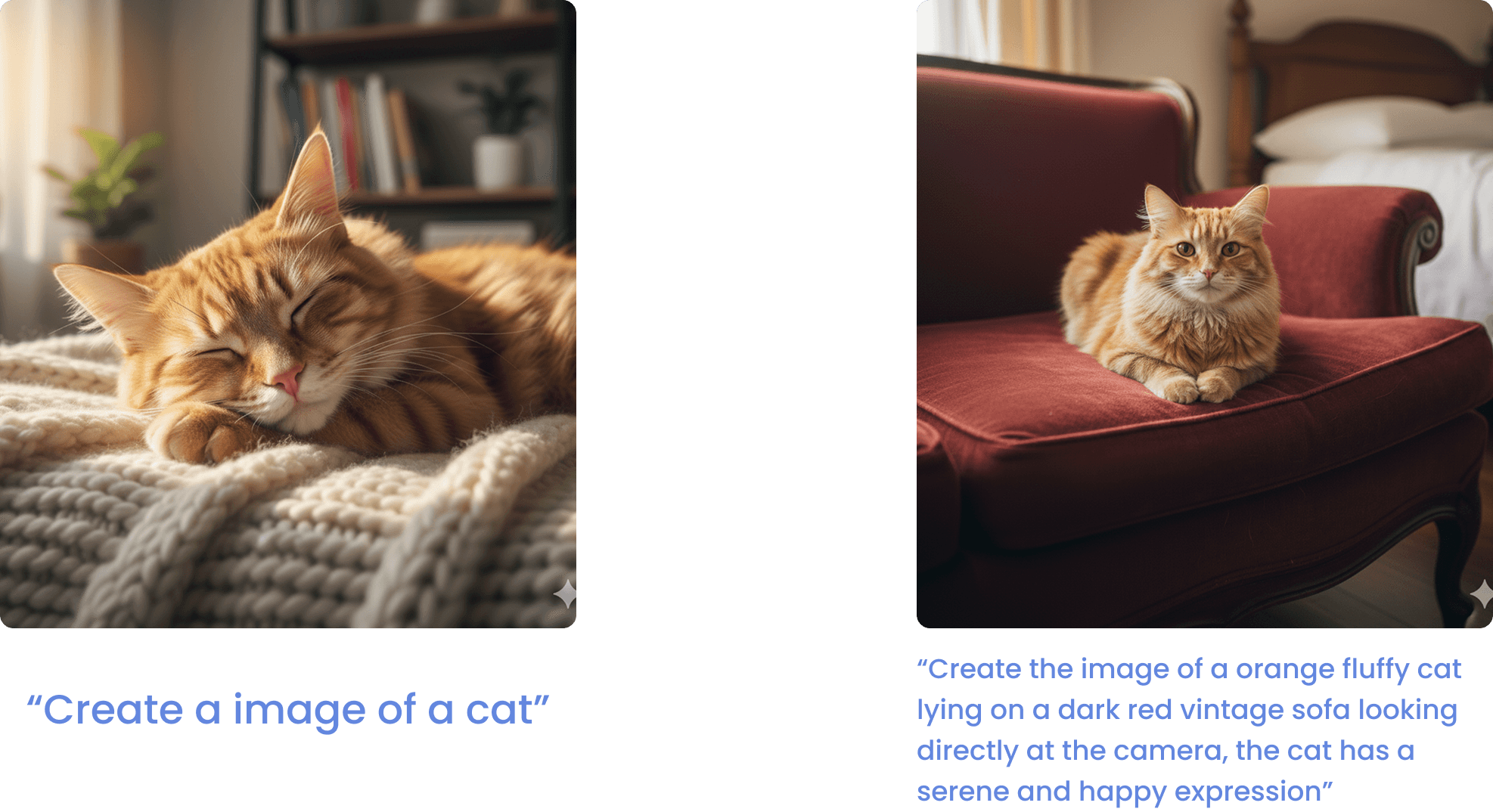 Prompt engineering differences - detailed and not detailed prompt engineering asking for a cat image