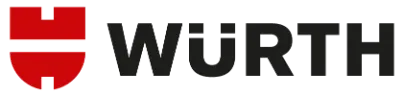 Logo de Würth, affichant le texte noir "WURTH" à côté d'un emblème rouge en forme de bouclier avec une bande horizontale.