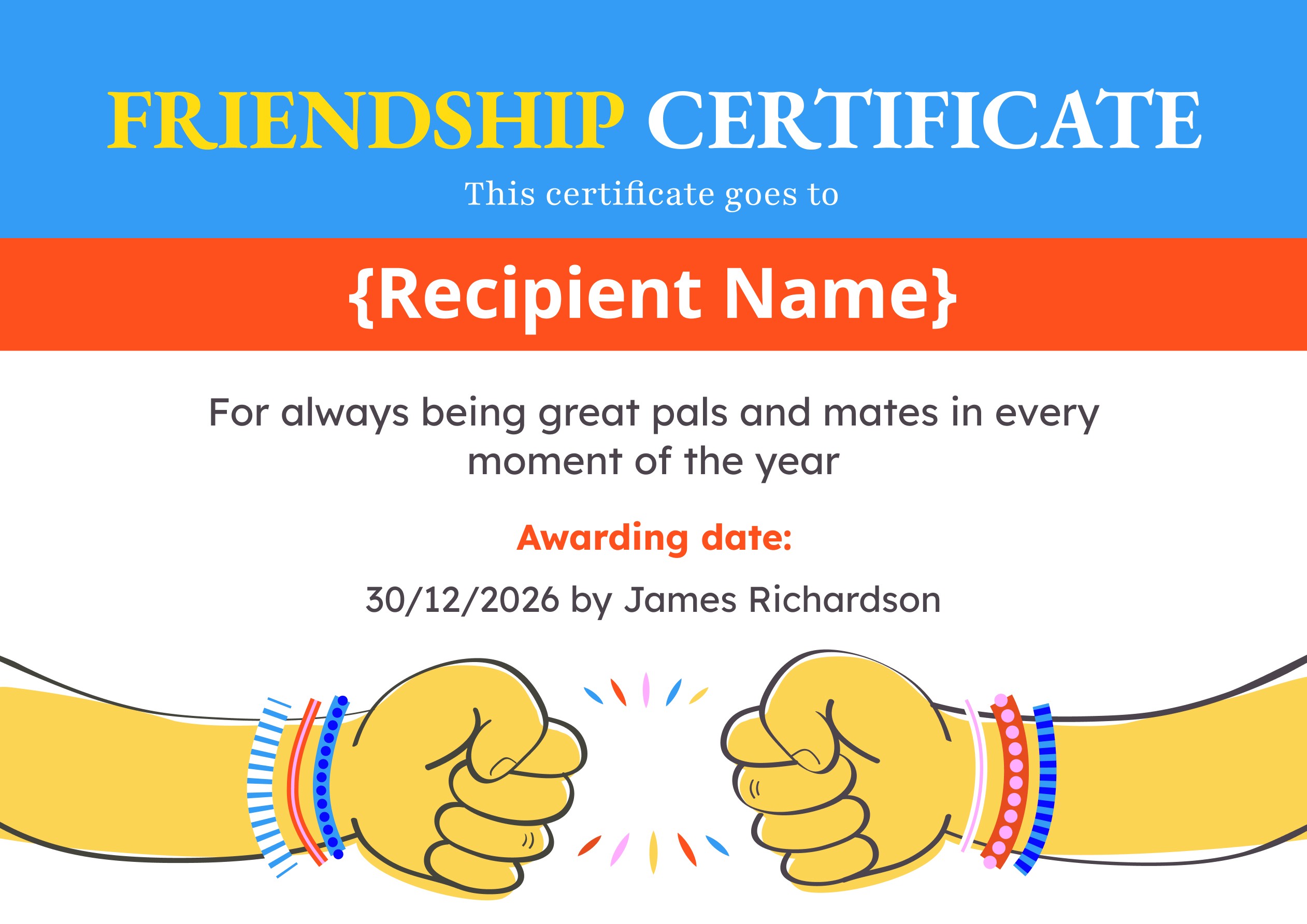 Wauld - Creative and vibrant friendship certificate template