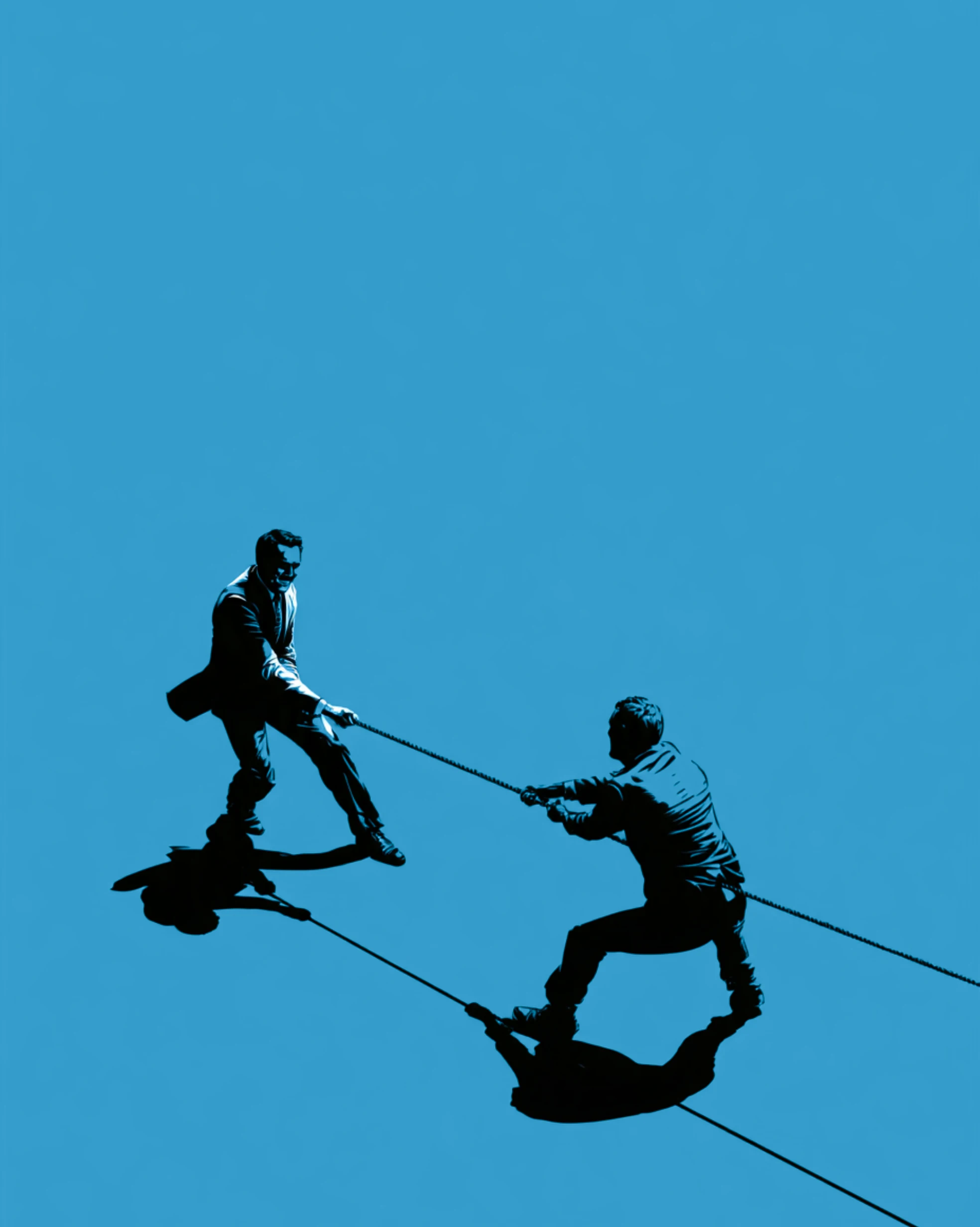 two men in suits playing tug o war