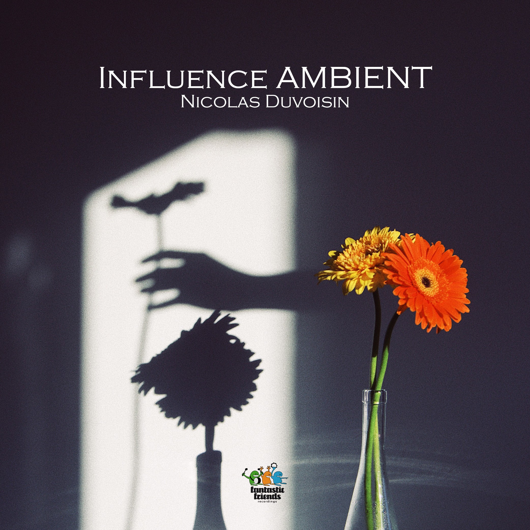 Influence Ambient music event flyer with shadow silhouette and orange gerbera flower