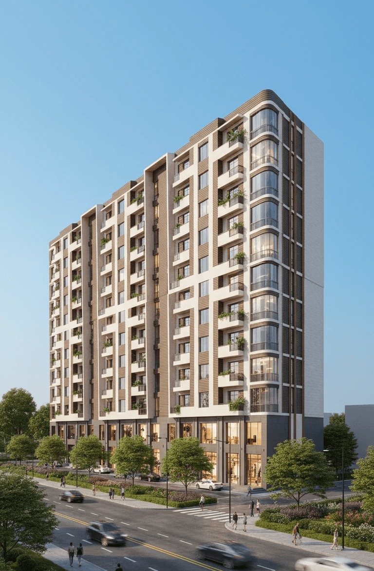 Архитектурный рендер жилого дома на Qushbegi