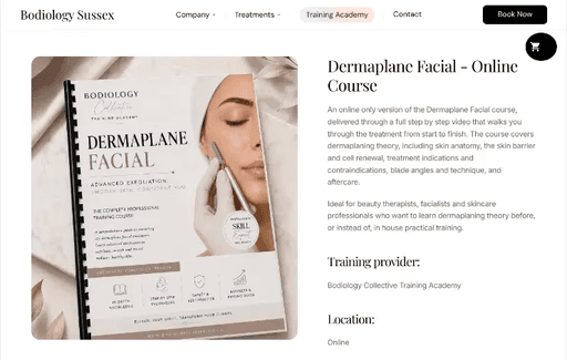 Bodiology Sussex Product page with checkout