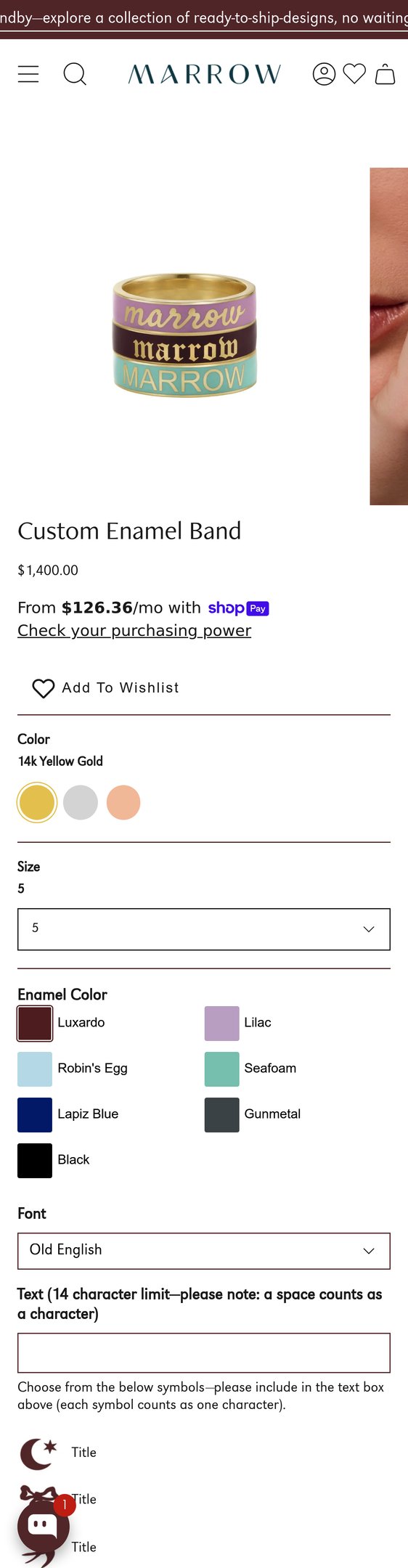 Jewelry product options include: ring for Custom Enamel Band from Marrow Fine.