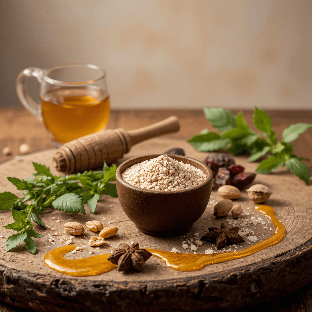 product photography of a container of herbal powder