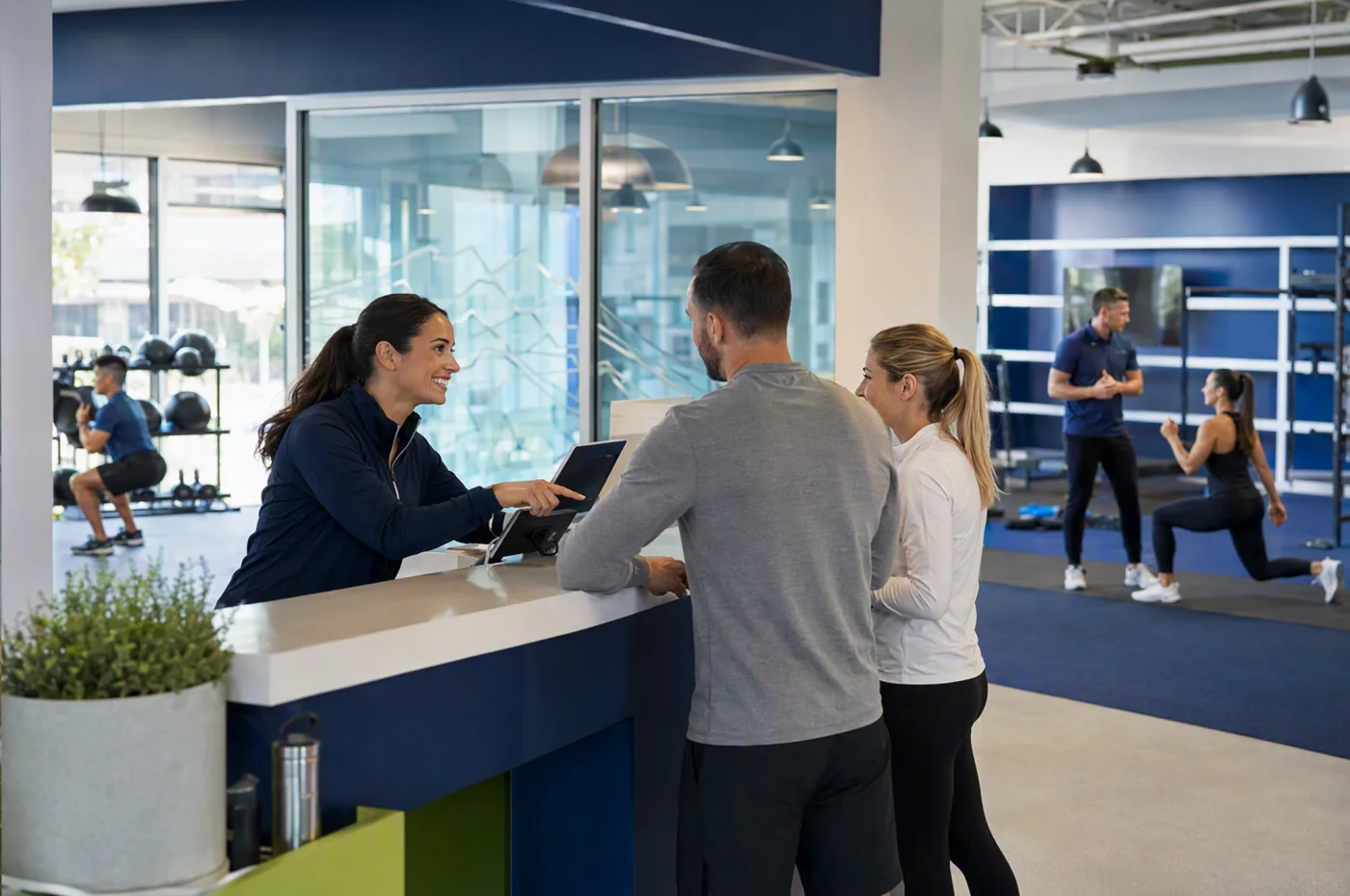 Customers being welcomed at a modern wellness franchise location