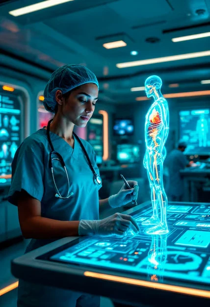 Woman scanning a body for pain management