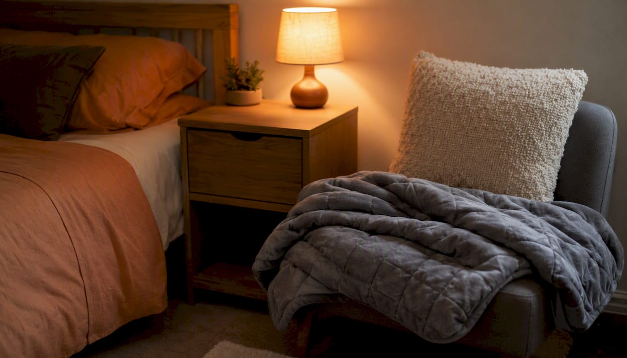 Sensory-friendly bedroom corner with calming bedtime setup