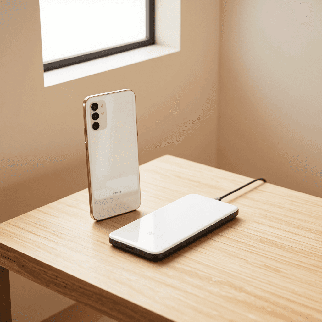 product photography of smartphone and a wireless charger