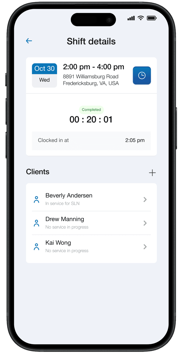 Completed shift on a mobile phone.