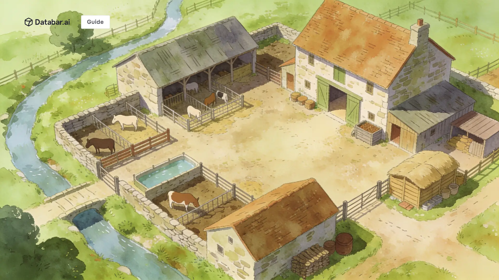 CRM enrichment end to end, illustrated as a working farmyard with barns, pens, water channels and stores around one central yard
