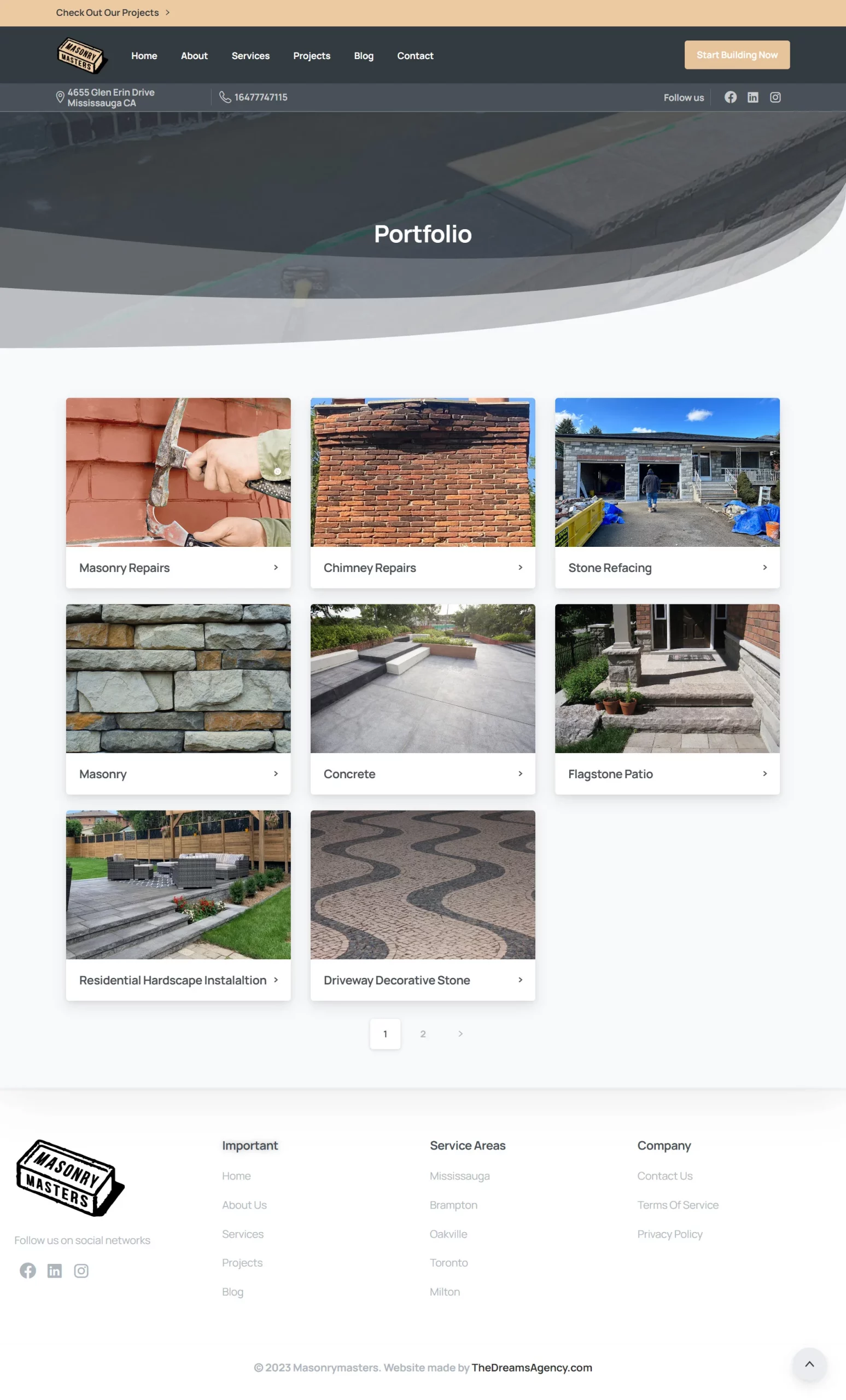 portfolio page for masonrymasters website developed & designed by Dreams Agency Mississauga, Ontario