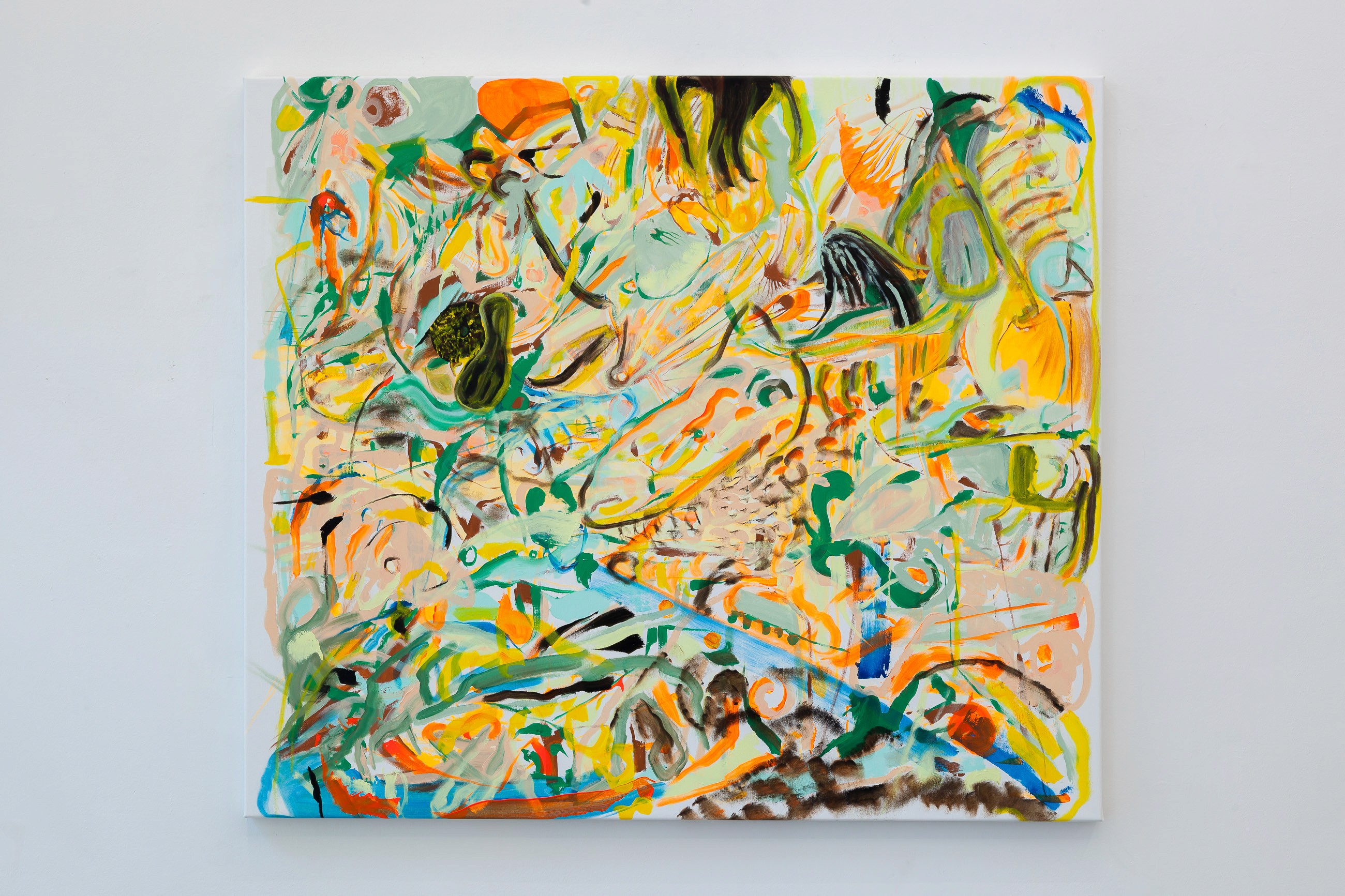 Bu kapıdan ilk giren aşık olacak (The first to walk through this door is going to fall in love), 2022. Acrylic on canvas, 47 ¼ x 62 ⅞ inches (120 x 160 cm).