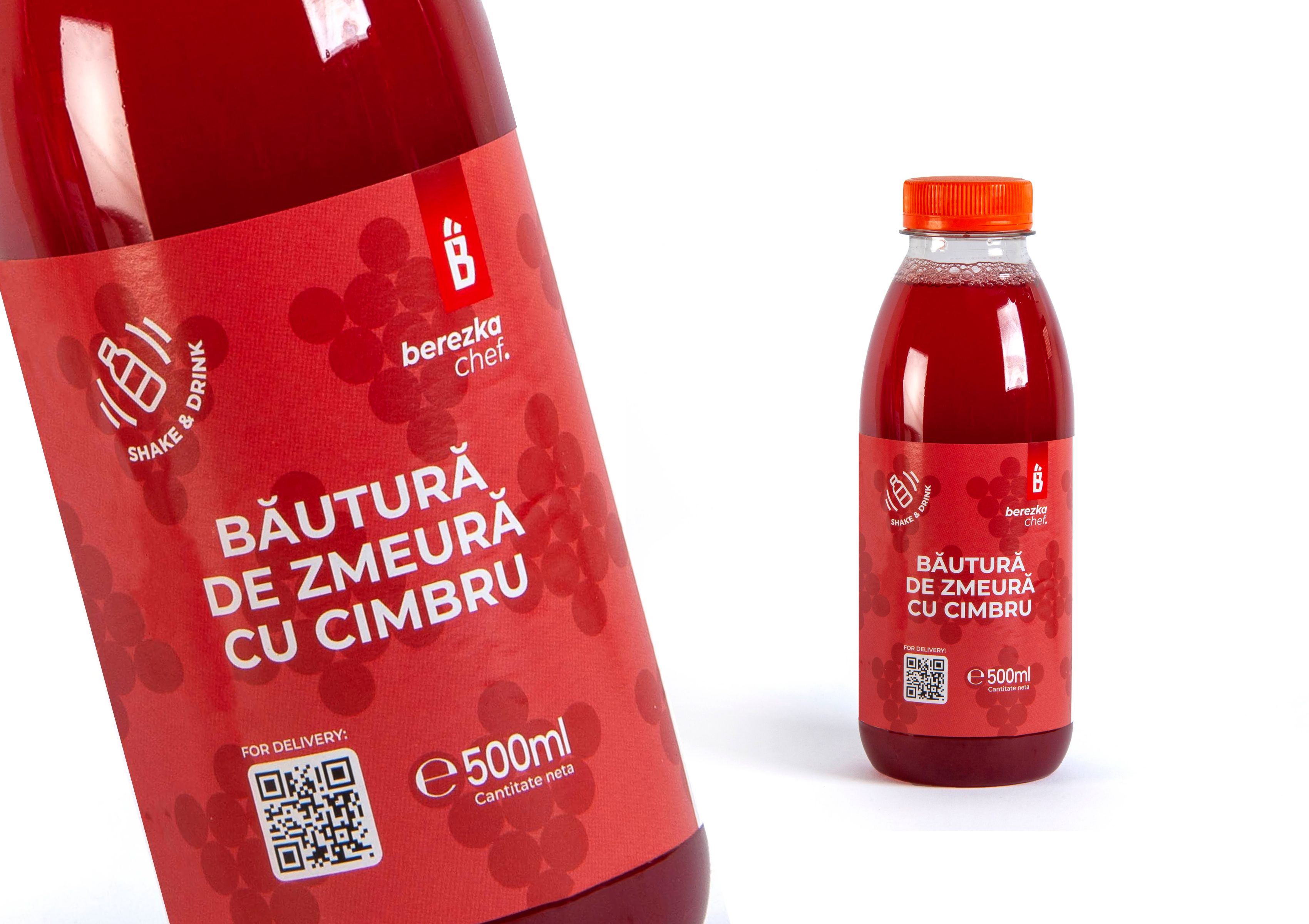 Berezka Chef raspberry and thyme drink — 500ml bottle with red label, close-up and full product view.