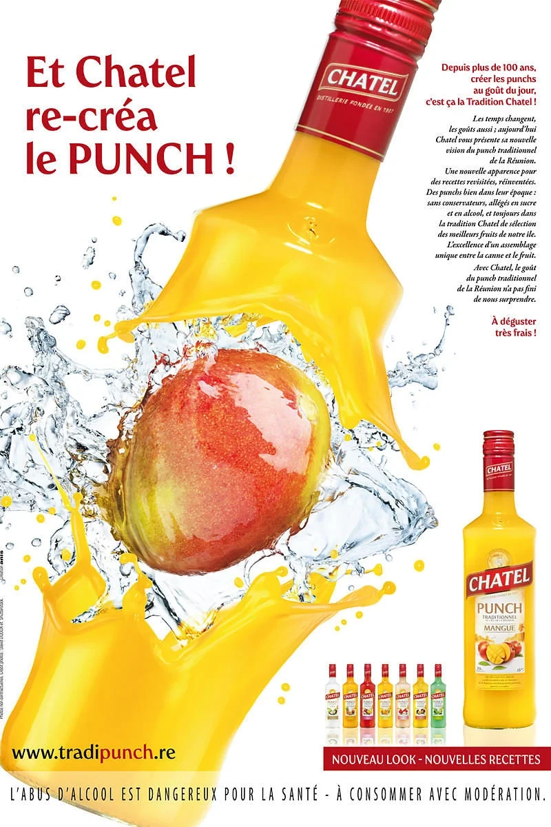 Visuel Punch Chatel Mangue — Fruit frais et splash de jus de mangue | Photographe David Dijoux, Réunion
