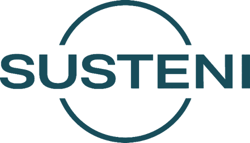 Logo for Susteni featuring the word "Susteni" in a circular design.