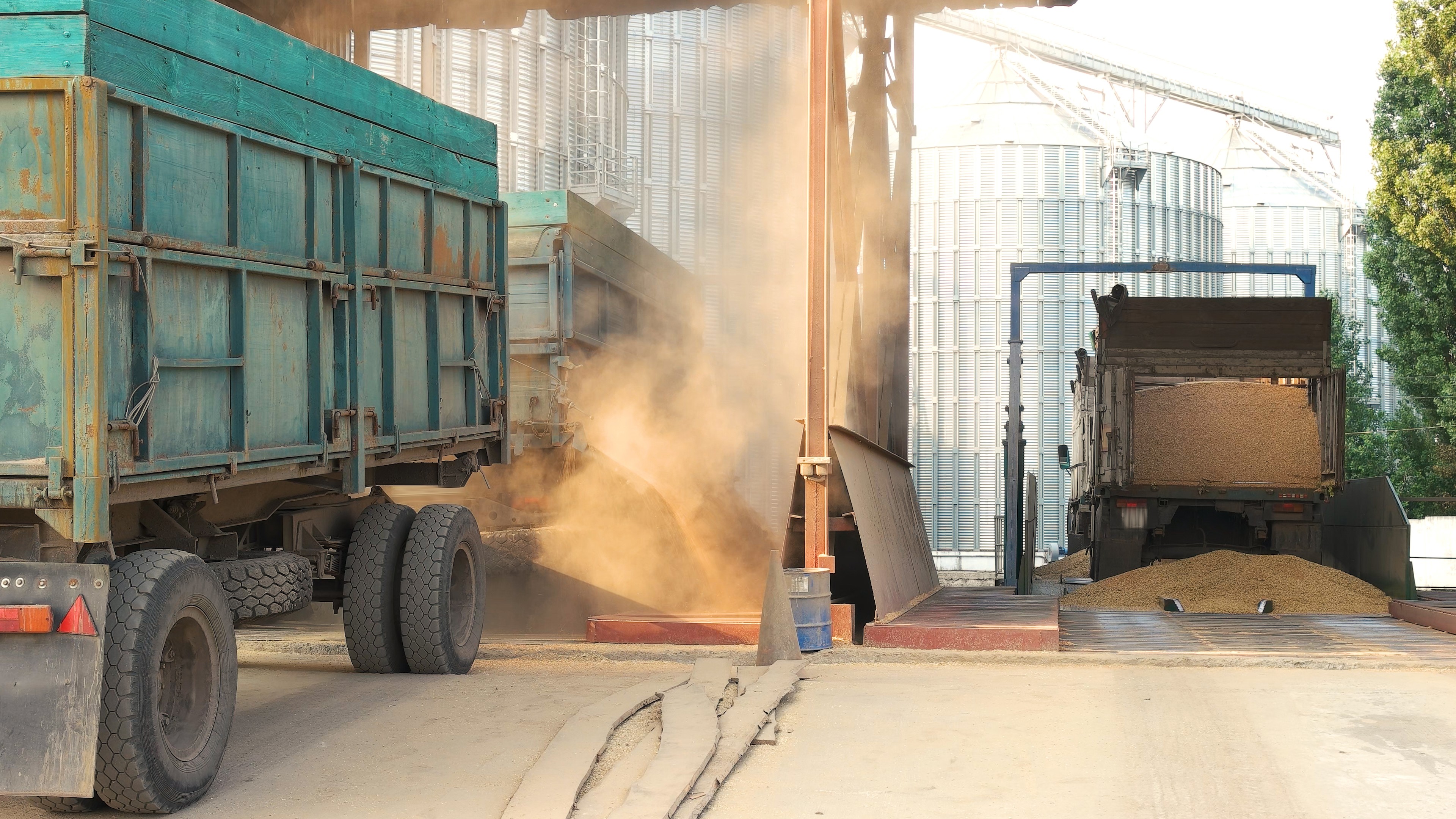 Truck unloading grains