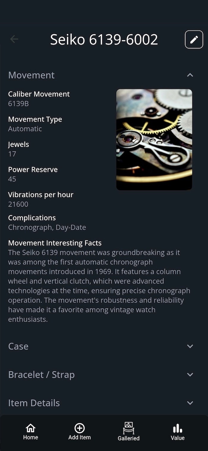 Galleried - Seiko Movement Details