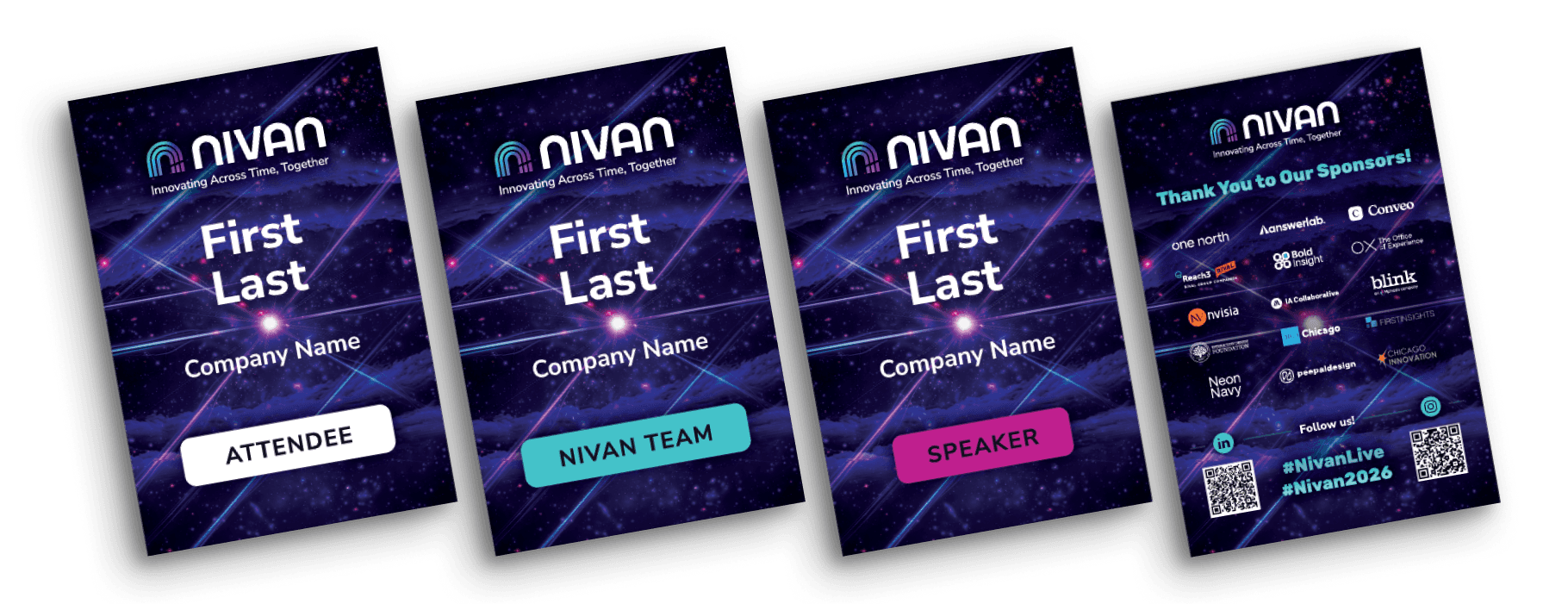8 variations of nivan logos that includes stacked, horizontal, color, and reverse logos