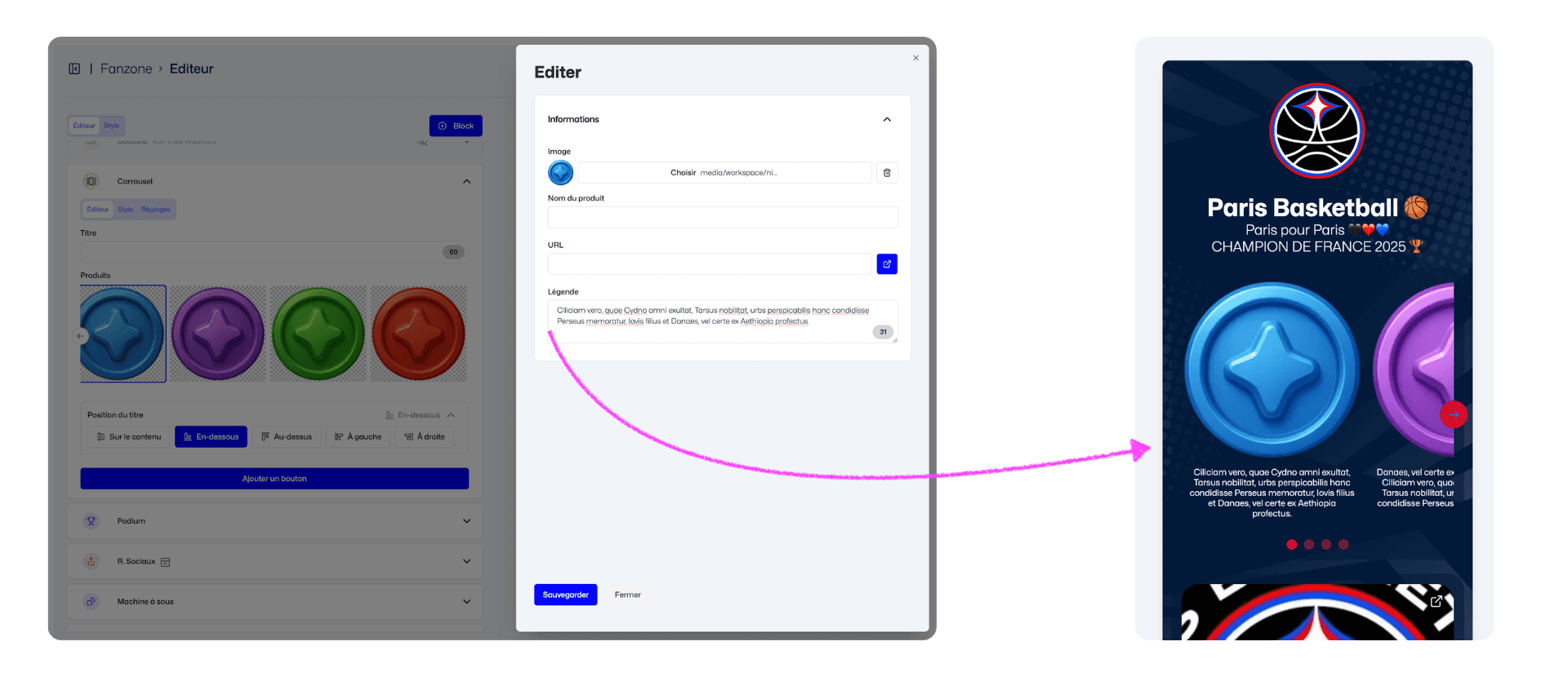 Carrousel avec légende