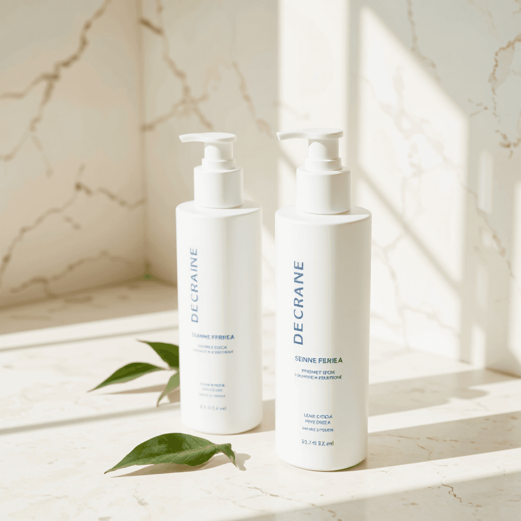 product photography of a set of body lotion and body wash bottles