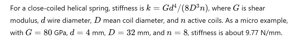 Formula for close-coiled helical spring stiffness with an example
