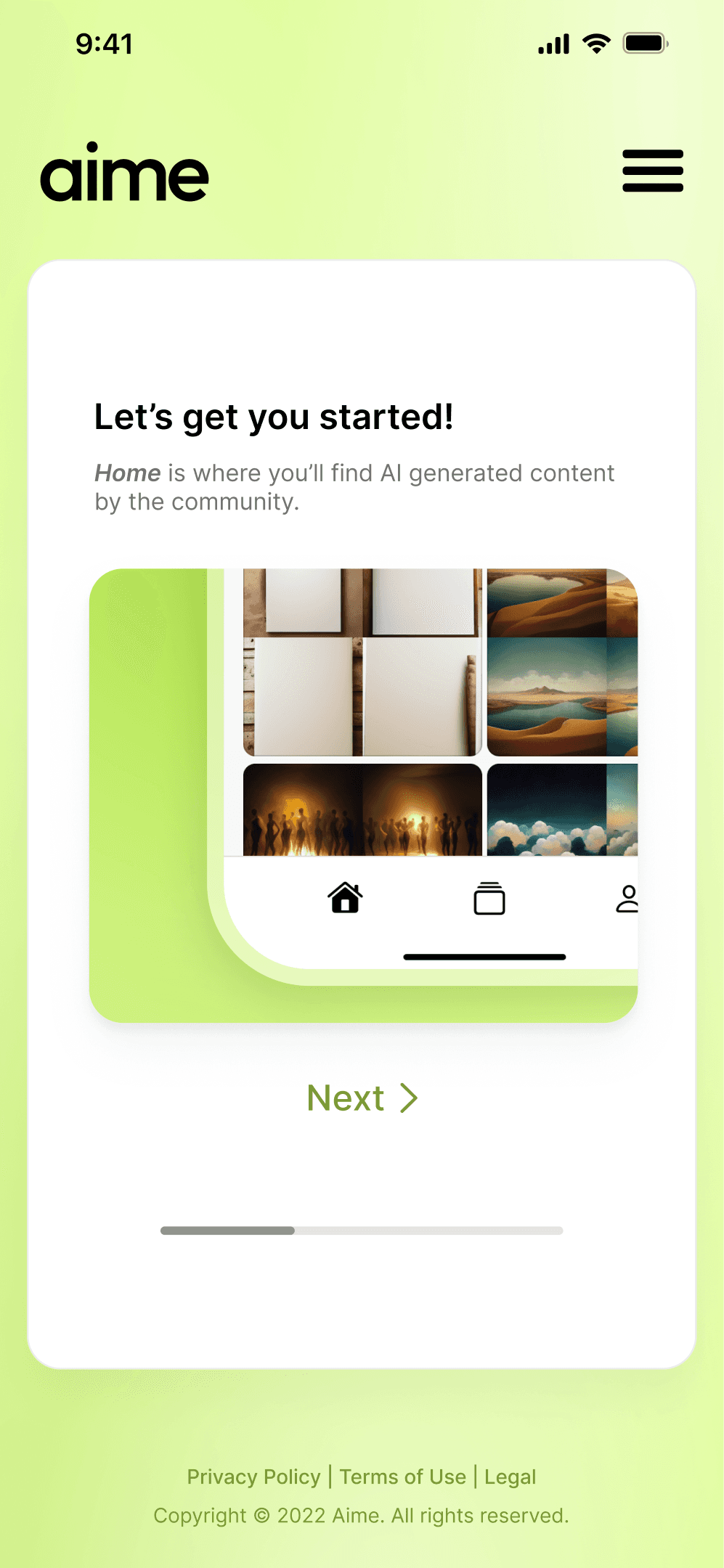 mobile app UI onboarding screen Ai