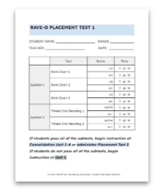 Example image of RAVE-O literacy assessment tools to measure student reading fluency and comprehension.