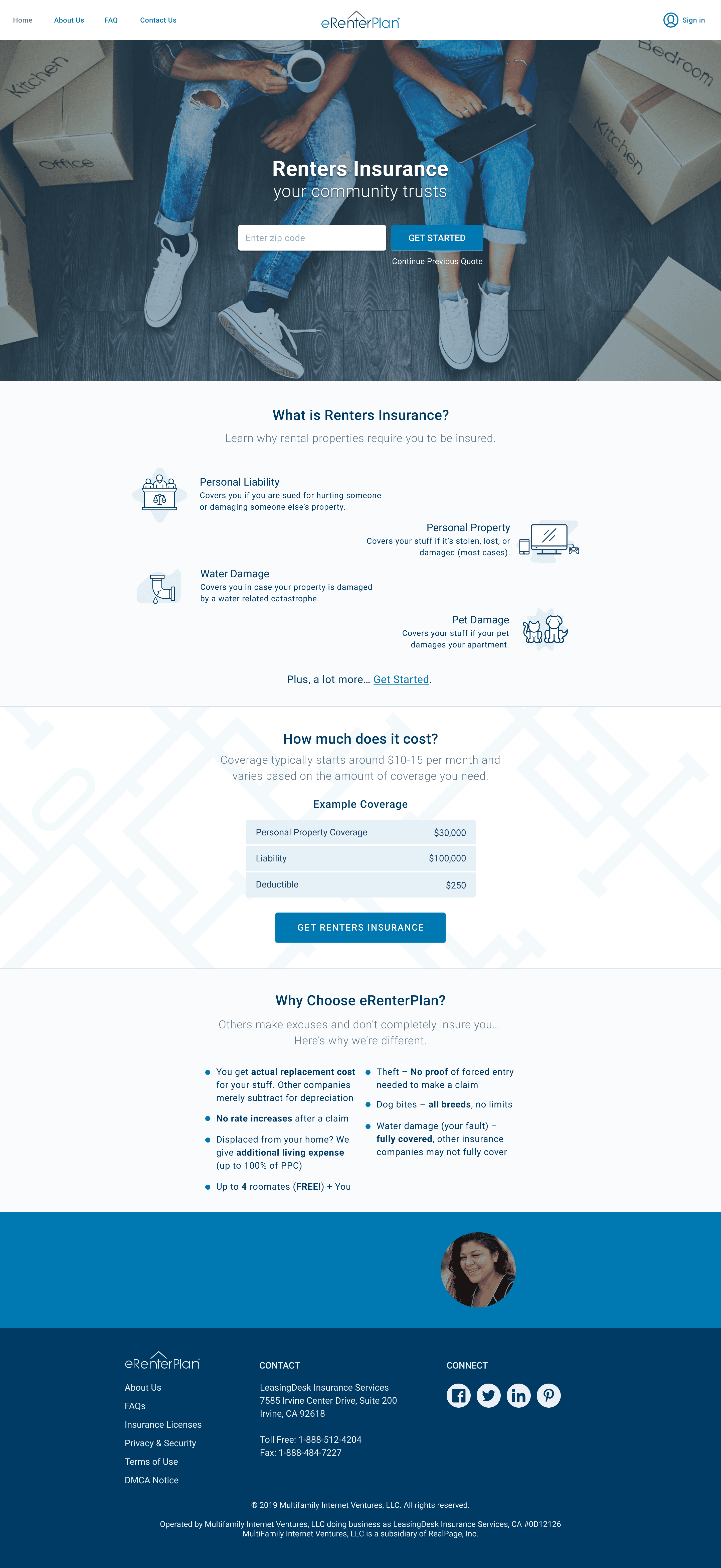 Home page of Renters Insurance Site