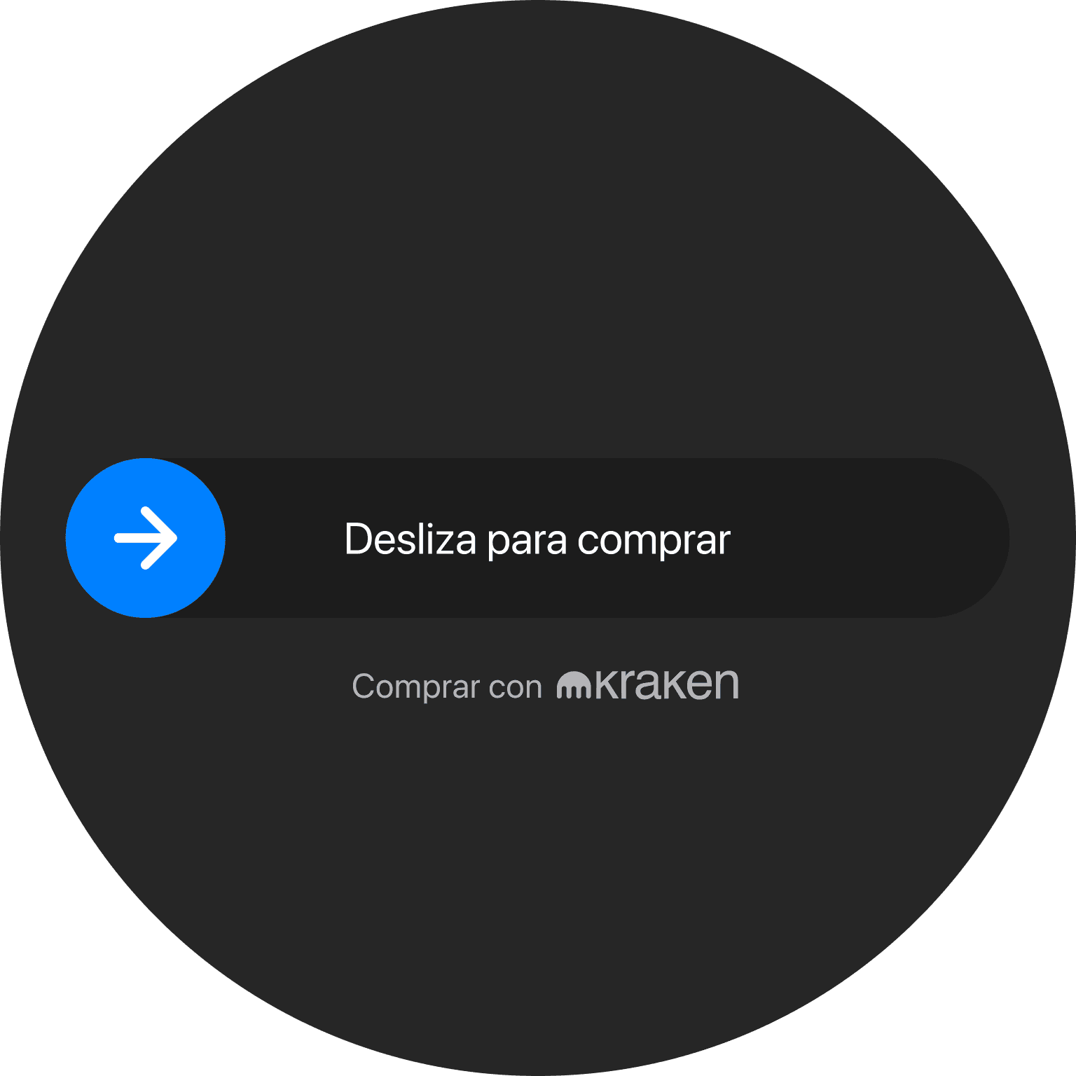 Interfaz circular negra con un botón azul etiquetado como "Iniciar" y un campo de texto debajo que indica "Empujando..."