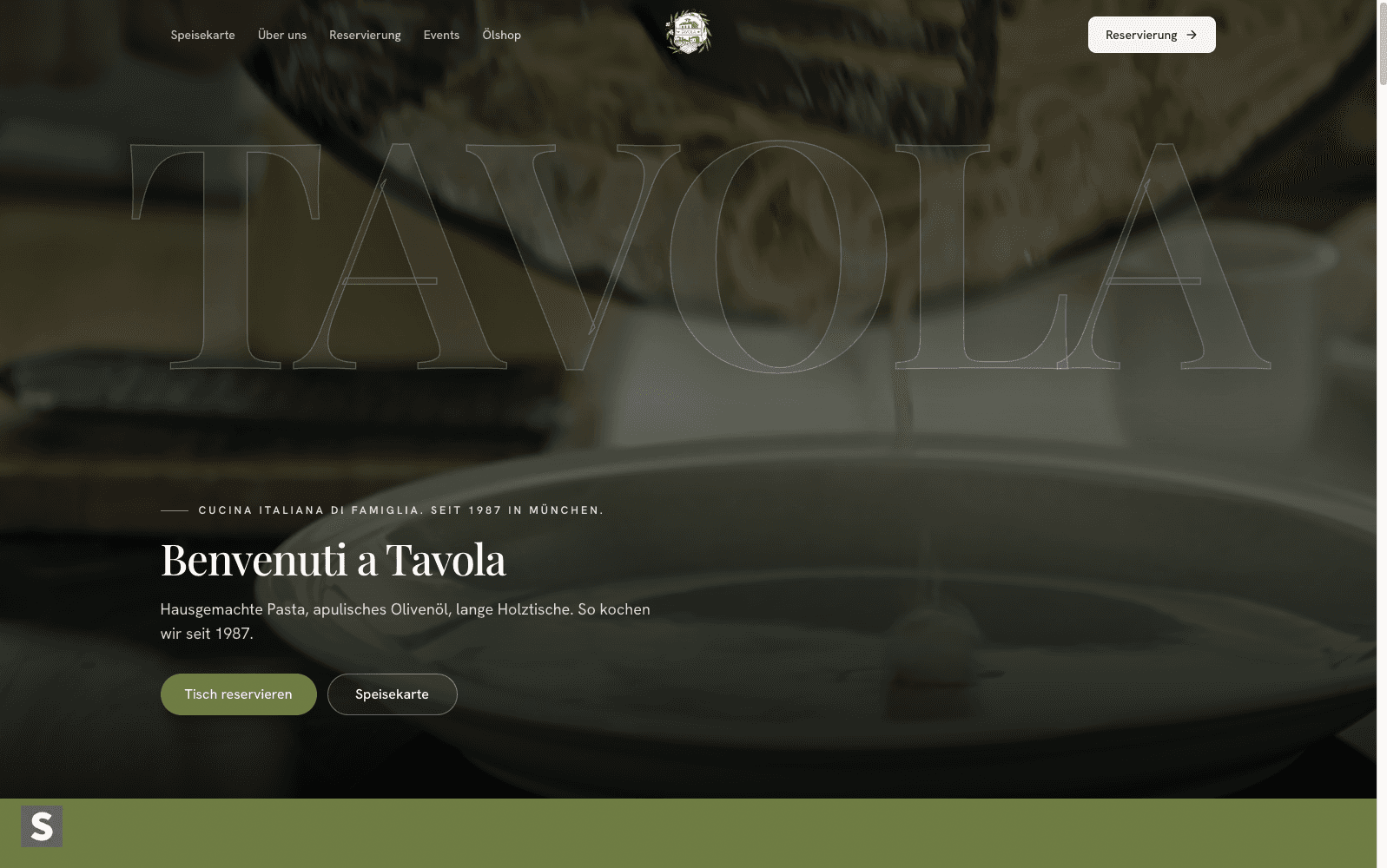 Startseite des Tavola-Templates für Gastronomie