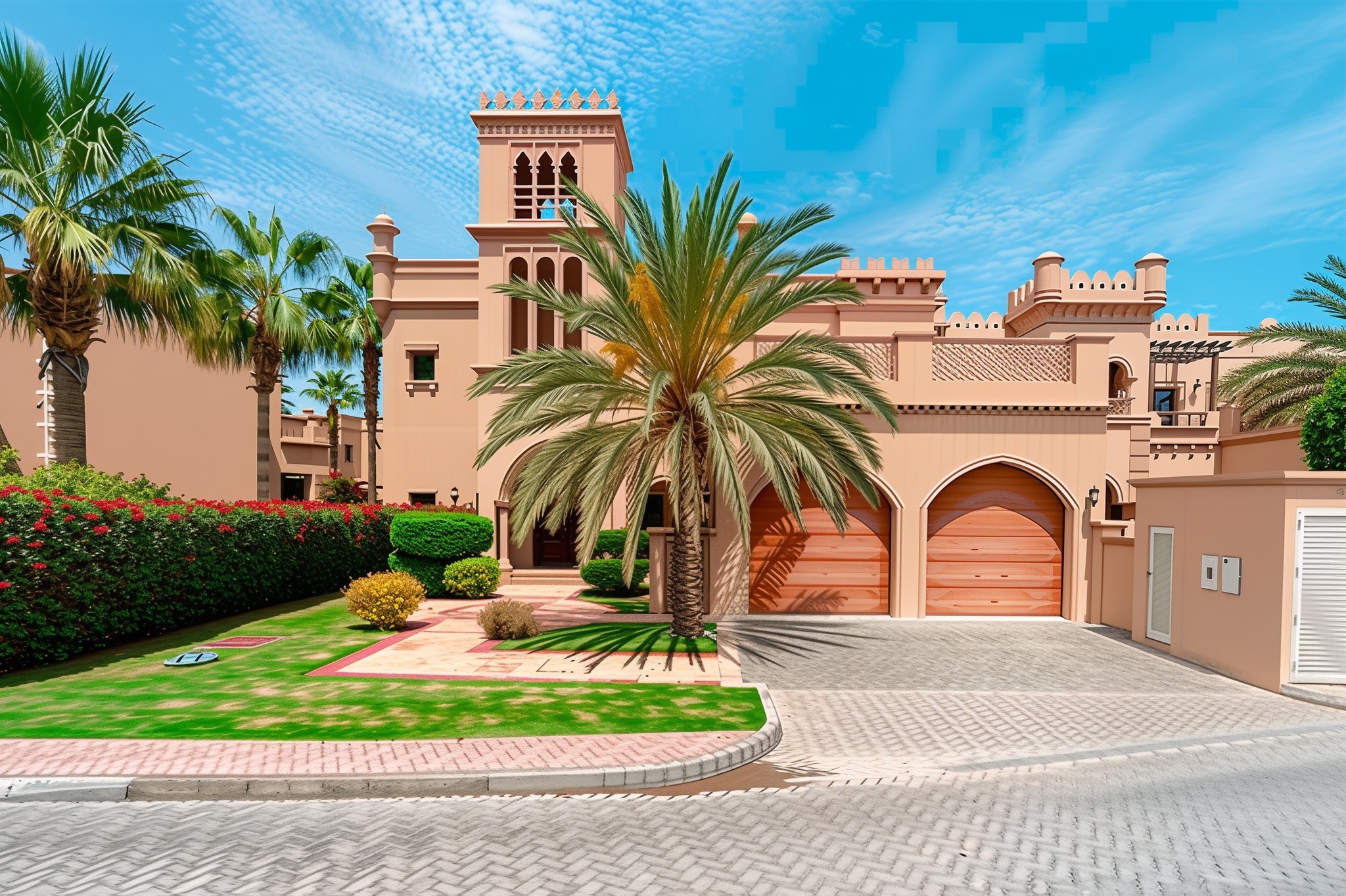 A picturesque house set among palm trees and grass in Canal Cove Villas.