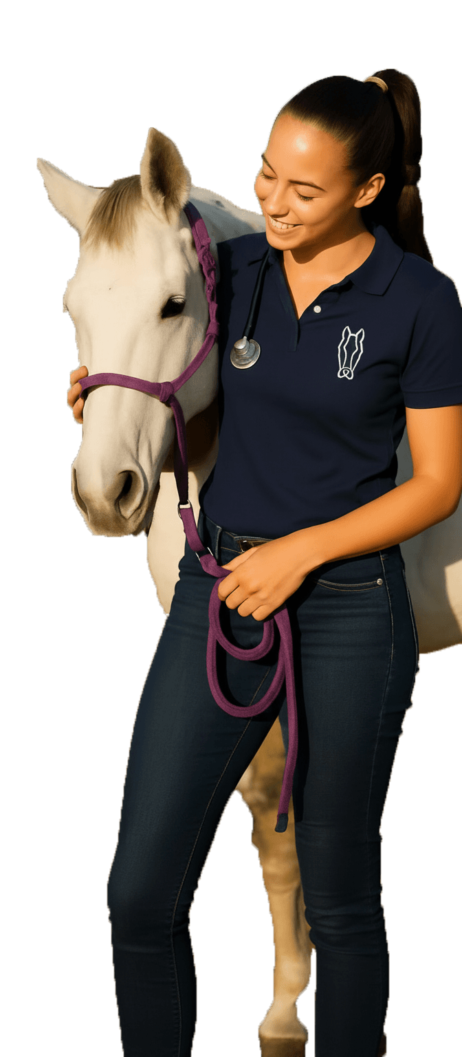 Vétérinaire femme souriante avec un cheval