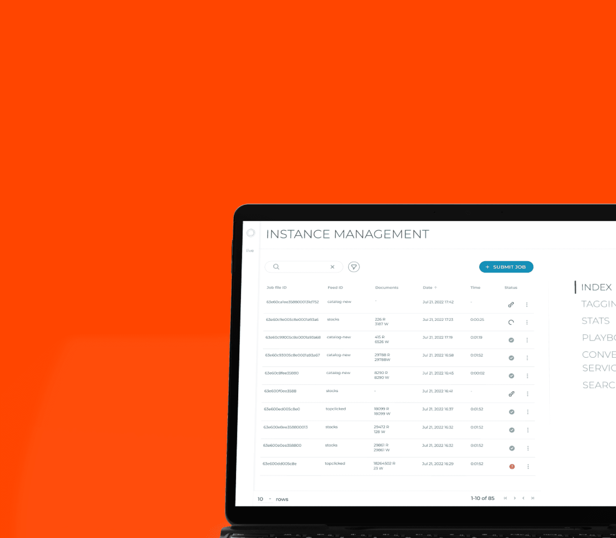 Instance management configurator index list screen mock up